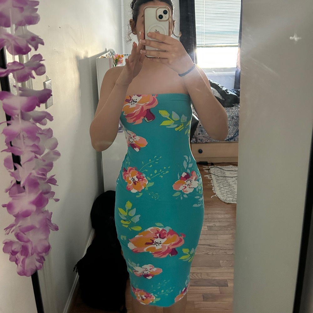 Vibrant Floral Strapless Dress